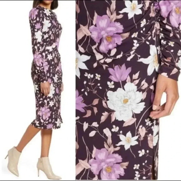 Eliza J  Floral long sleeve Body Con midi dress - Picture 2 of 9